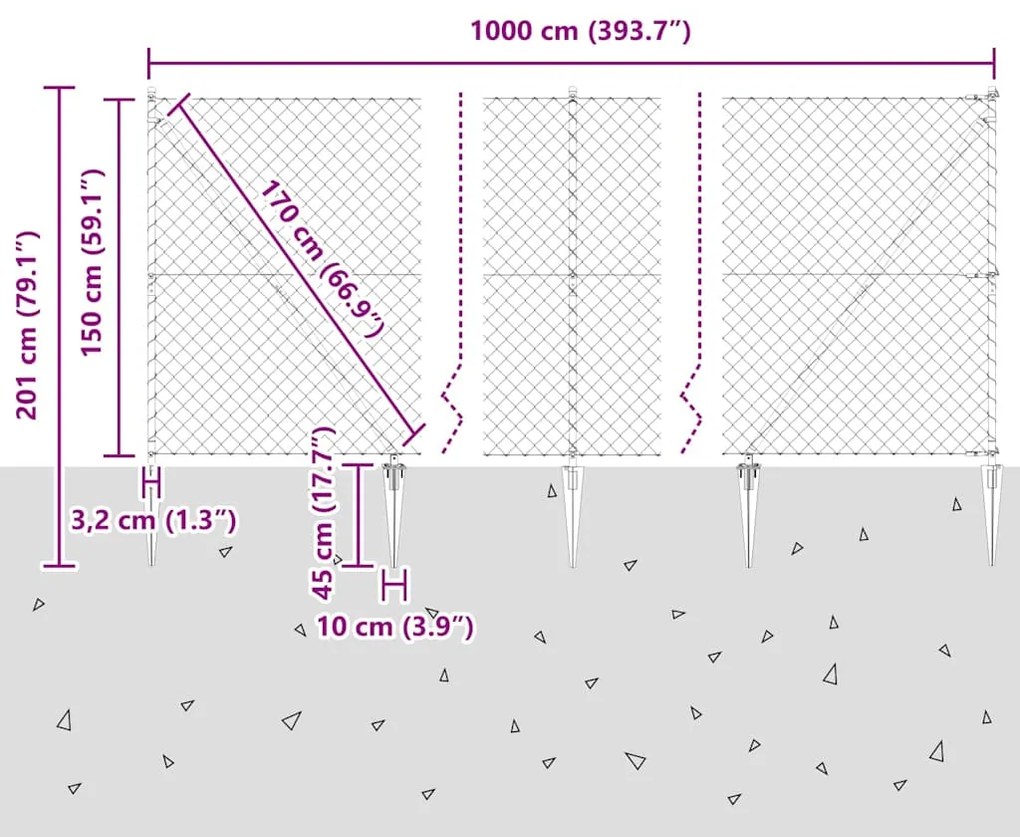 Conjunto de Postes de Cerca Prateado 10 x 1.5 m Aço Galvanizado