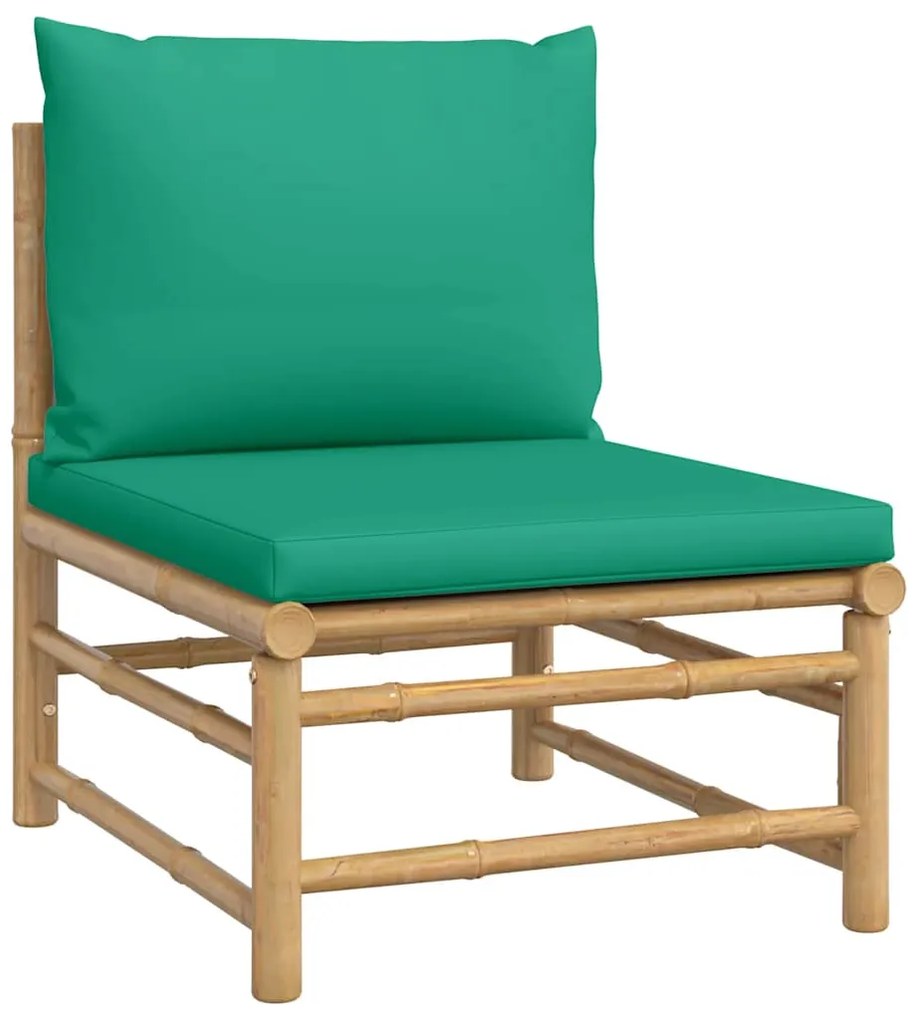 5 pcs conjunto lounge de jardim bambu c/ almofadões verdes