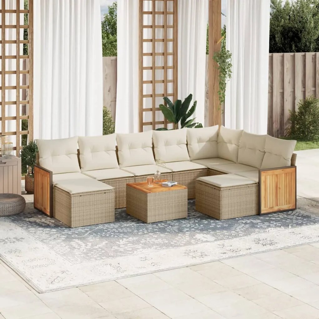 10 pcs conjunto de sofás p/ jardim com almofadões vime PE bege
