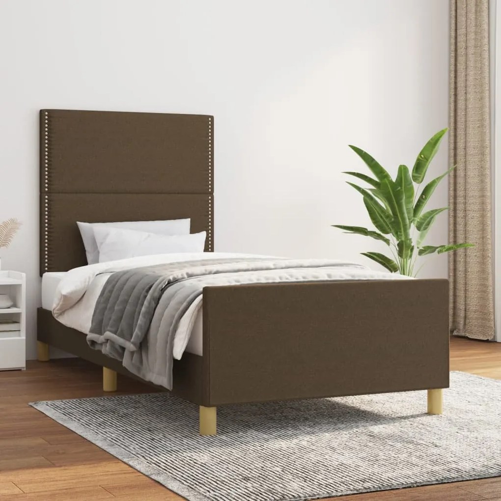 Estrutura de cama sem colchão 90x190 cm tecido castanho-escuro