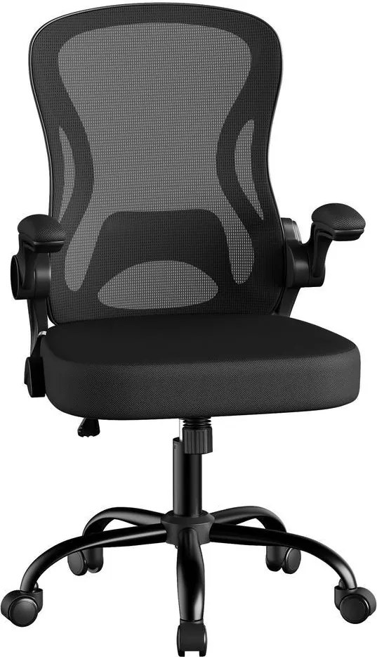 Cadeira de escritório ergonómica de malha, cadeira de secretária 60 x 60 x (95,5-105,5) cm com função de balanço preta
