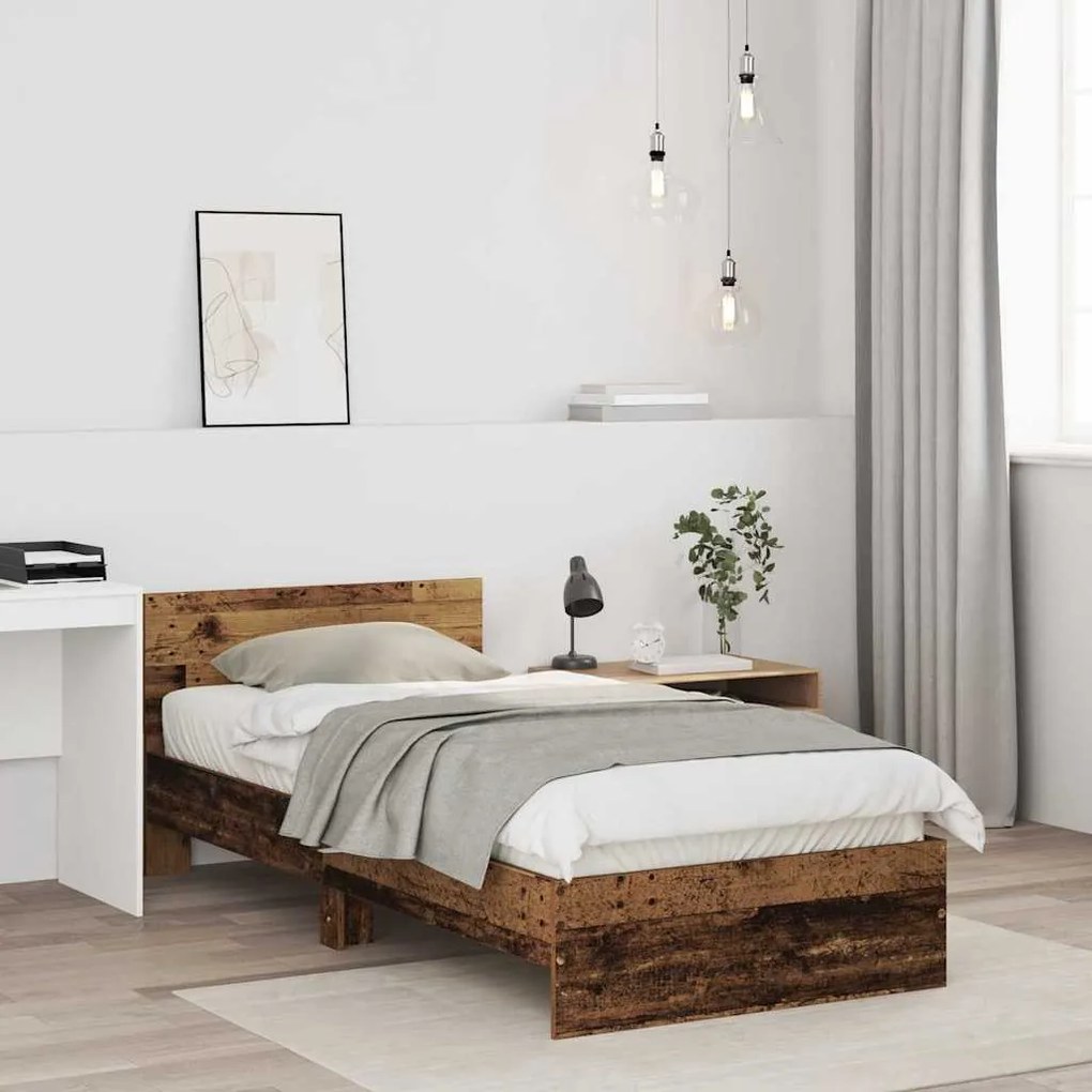 Estrutura de Cama Sem Colchão com Cabeceira Madeira Velha 90x190 cm