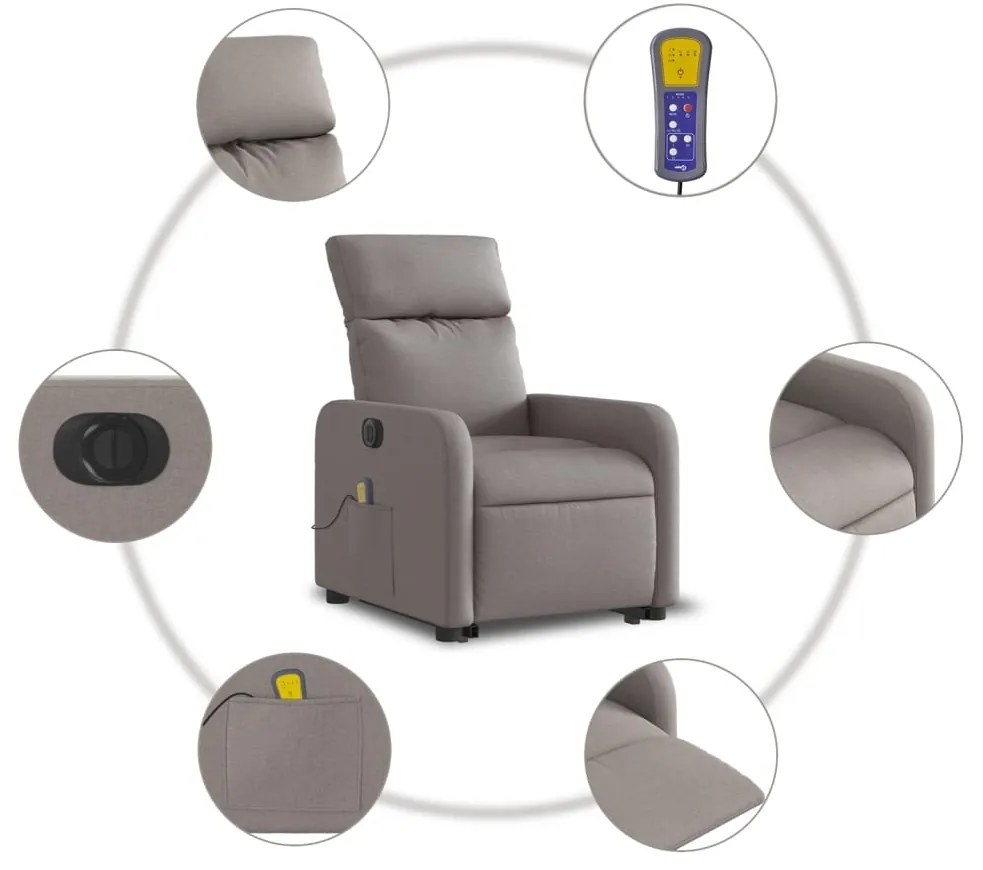 Poltrona elétrica elevatória massagens tecido cinza-acastanhado