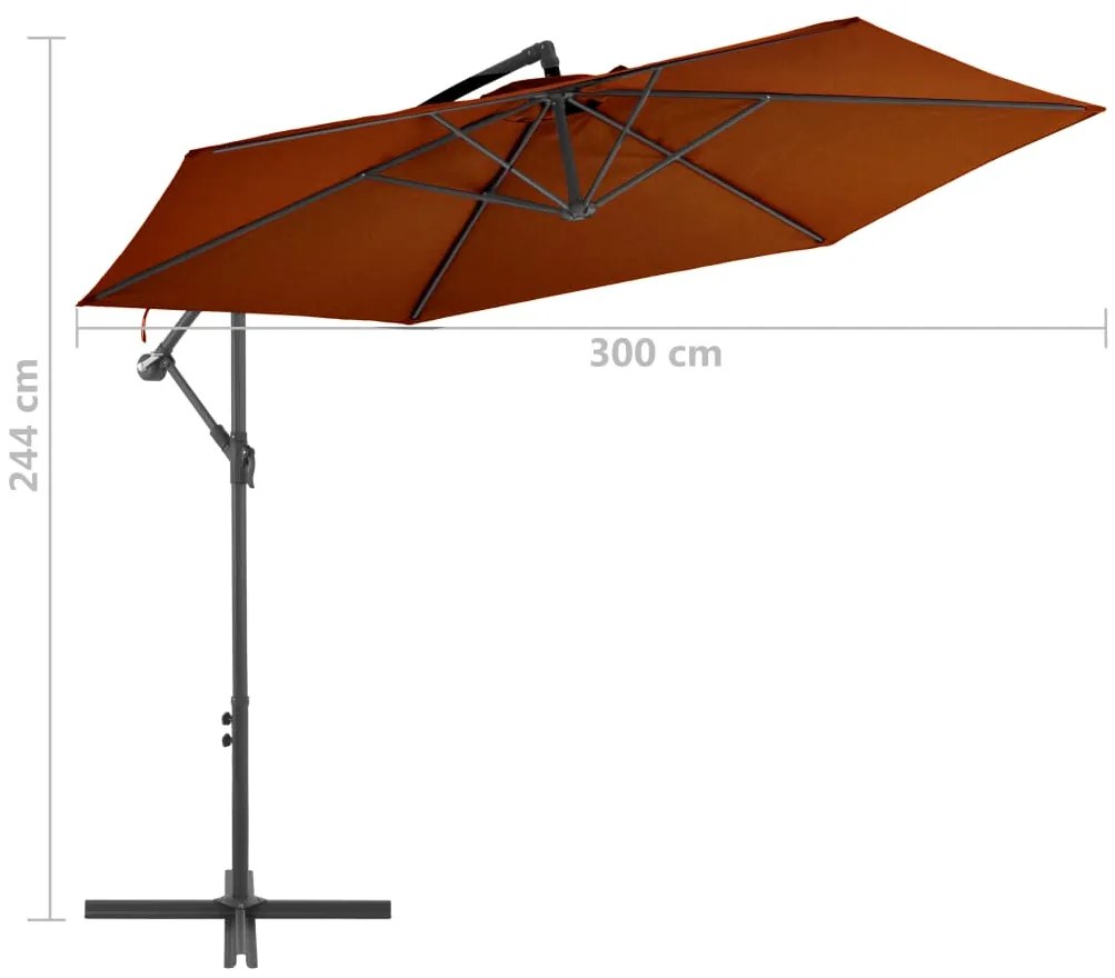 Guarda-sol jardim cantilever c/ poste alumínio 300cm terracotta