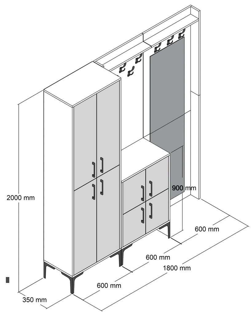 Cabide Hall Berlin ABC – Nogueira e Branco – 180 cm x 200 cm x 35 cm