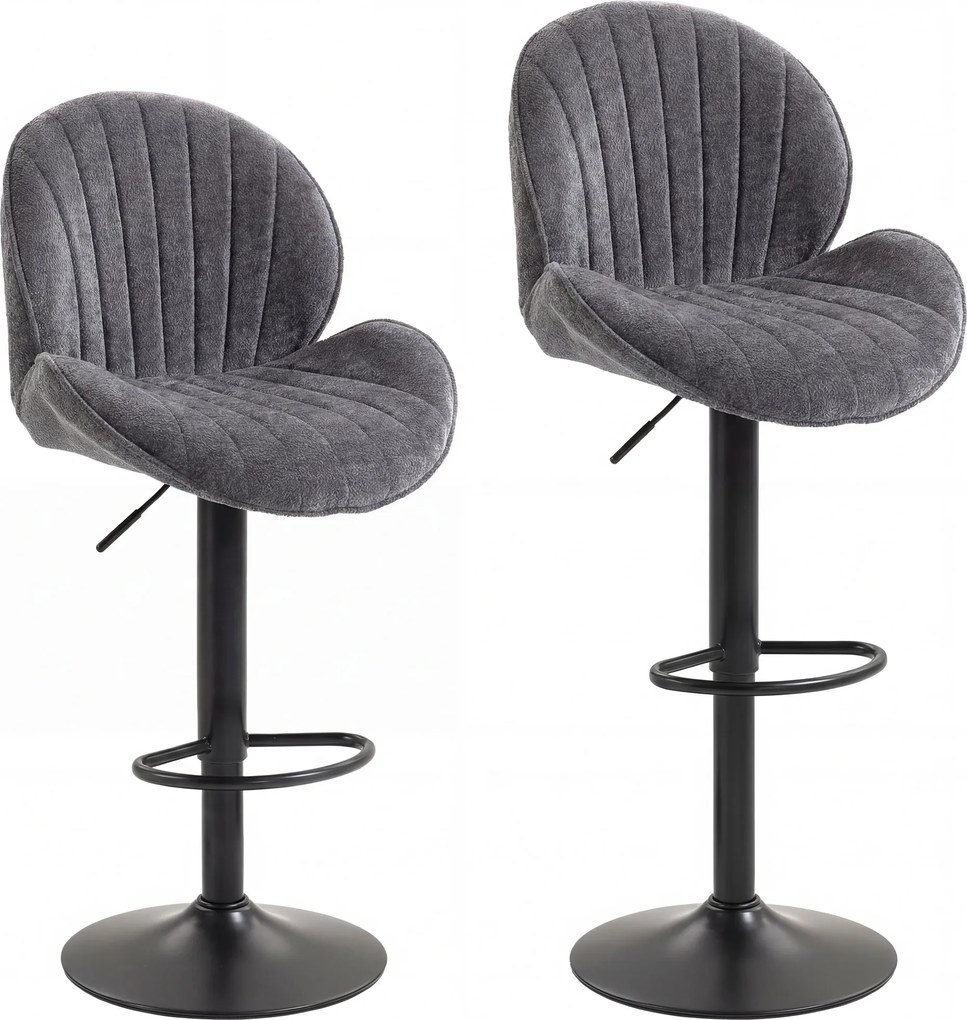 HOMCOM Lote de 2 Bancos de Bar, Altura Ajustável 62-83cm, Giratórias 360°, Assento Estofado, Encosto e Apoio para Pés, Cinza | Aosom Portugal