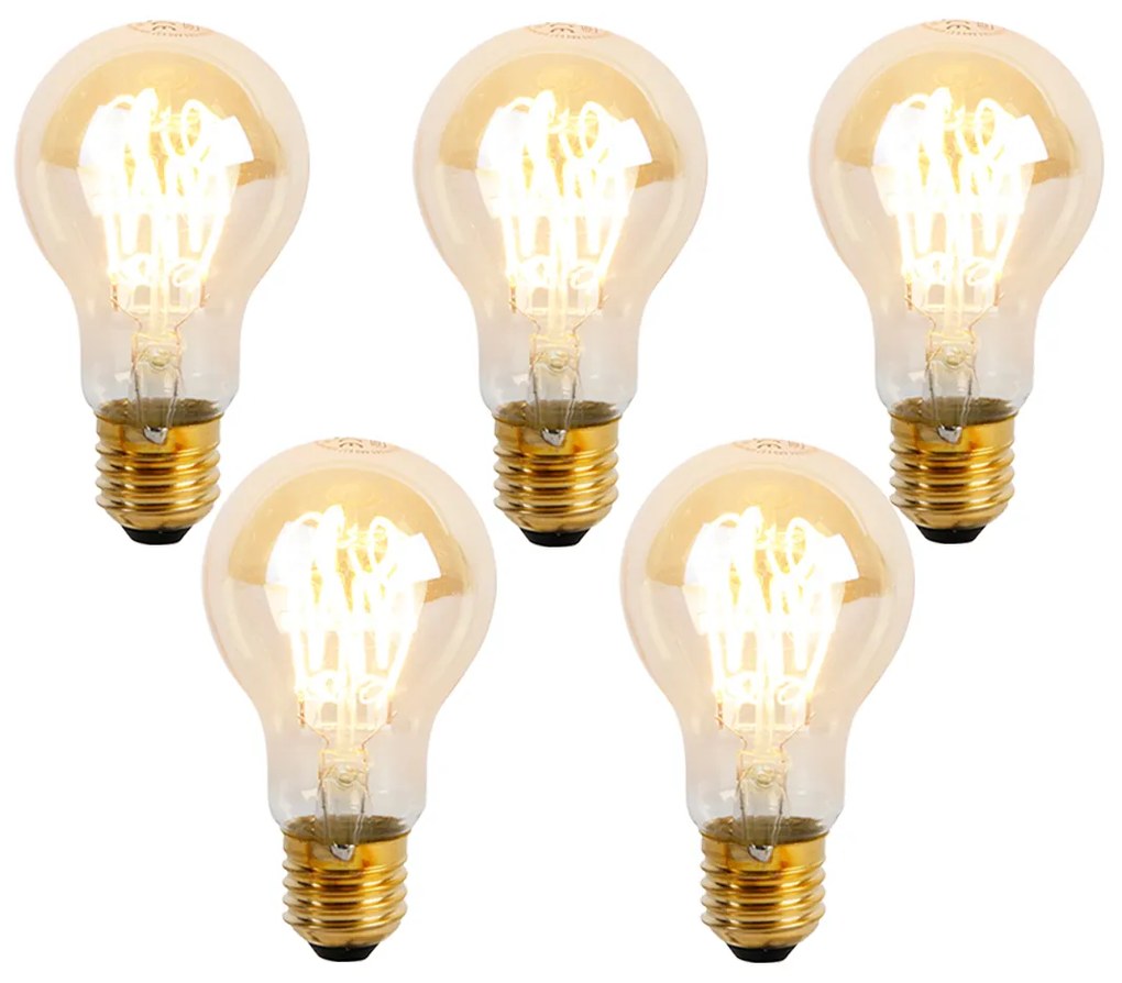 Conjunto de 5 Lâmpadas LED Espiral Reguláveis E27 A60 Goldline 4W 270 lm 2200K