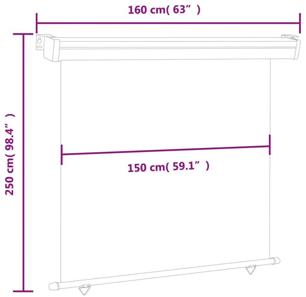 Toldo lateral para varanda 160x250 cm creme