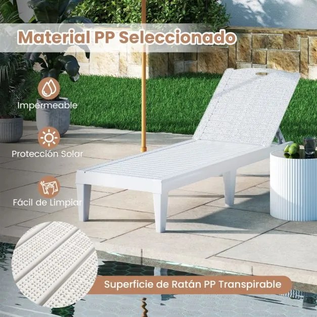 Conjunto de 2 espreguiçadeiras de Jardim 156 x 55 x 83 cm em PP com encosto ajustável em 4 posições Fácil montagem Branco