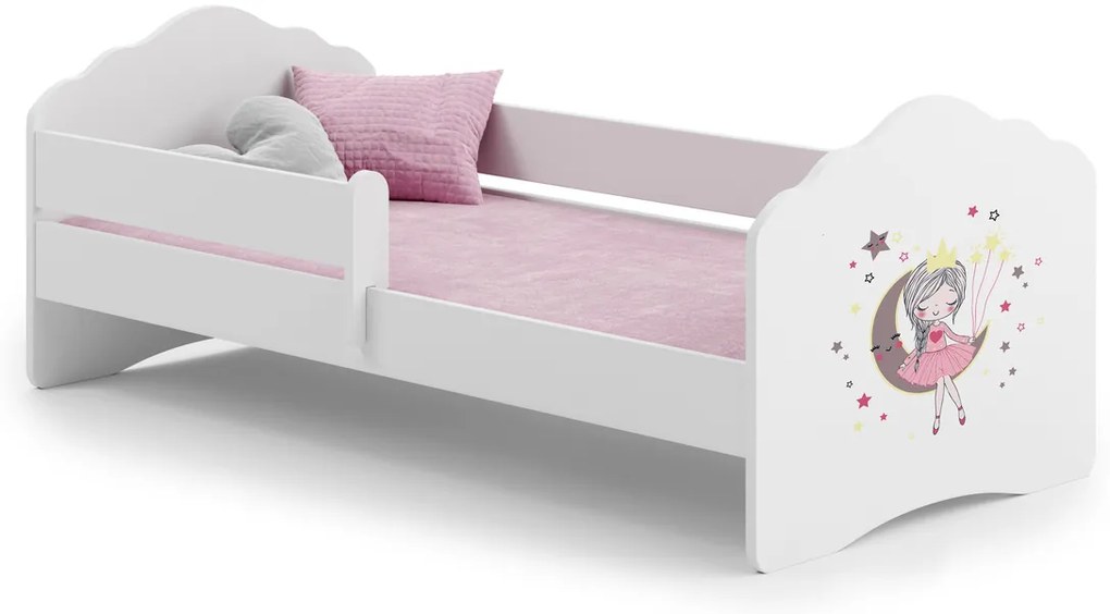 Cama infantil FALA princesa 160x80 com grade branca - colchão e estrado incluído