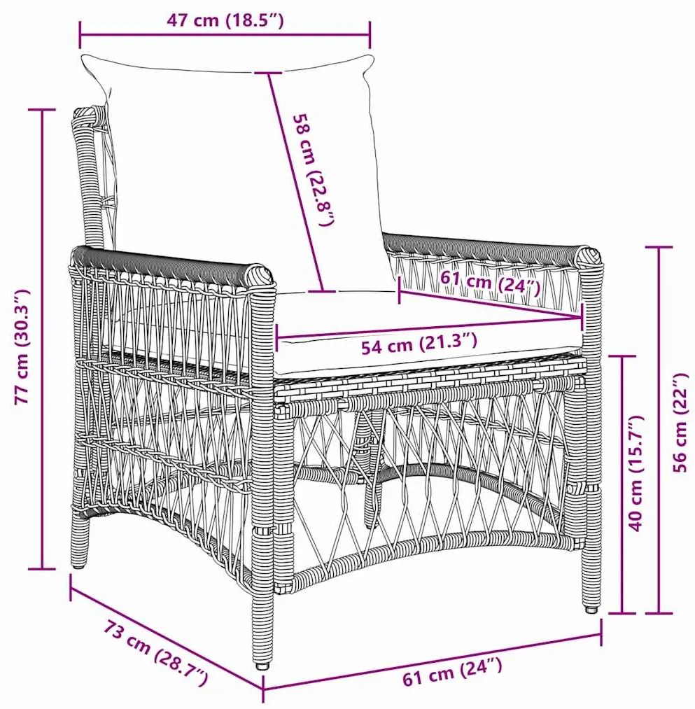 Cadeira Jardim com Almofadas Castanhas 60x70x78 cm Rattan Poliéster