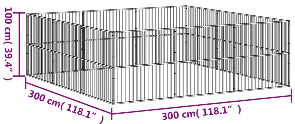 Parque para cães com 12 painéis aço galvanizado preto