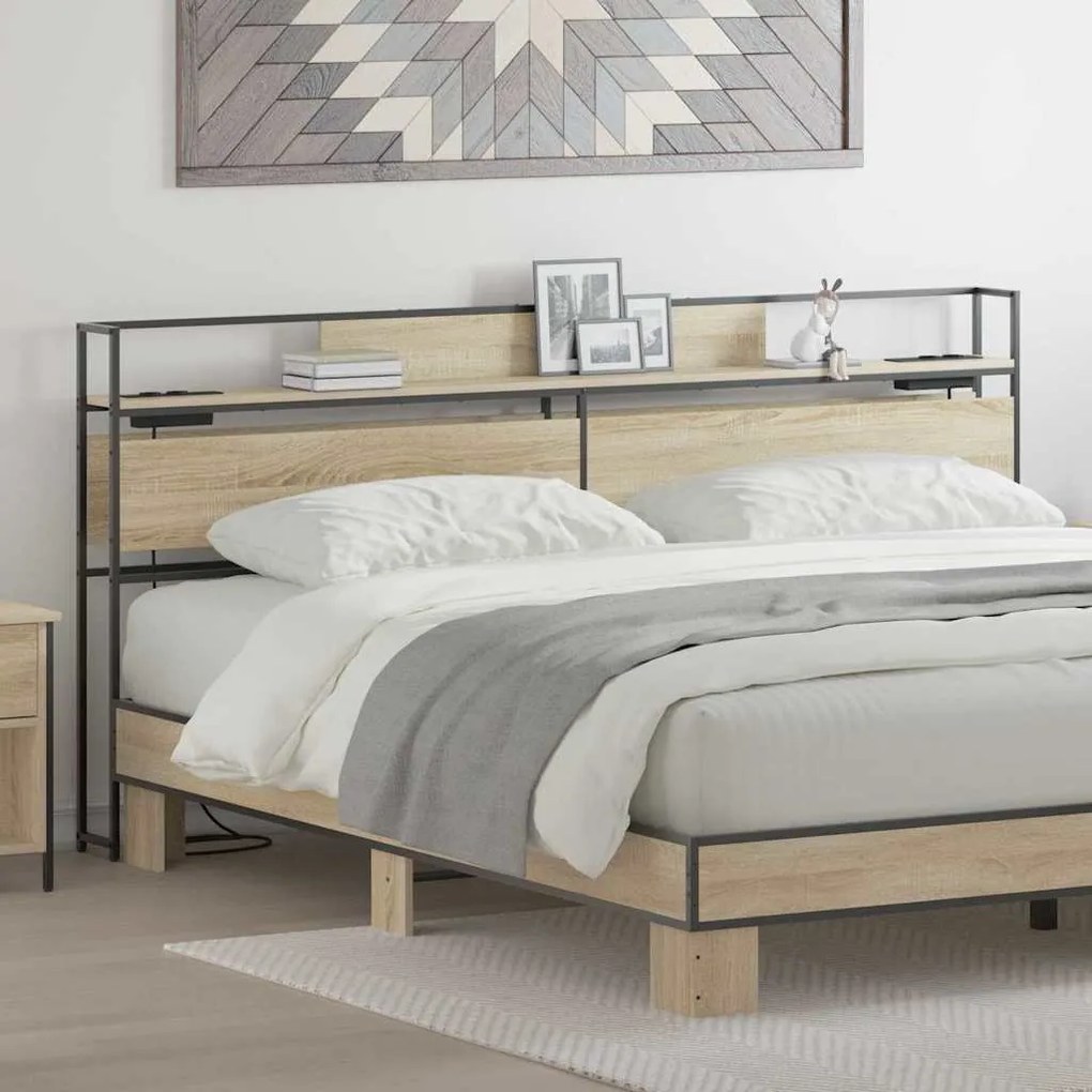 vidaXL Cabeceira de armazenamento com cabeceira Carvalho sonoma 200 cm
