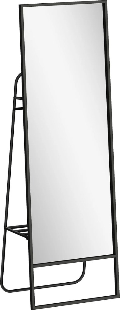 HOMCOM Espelho de corpo inteiro, design industrial, prateleira traseira, 2 ganchos, armação metálica, para quarto, 157 x 50 cm, Preto | Aosom Portugal