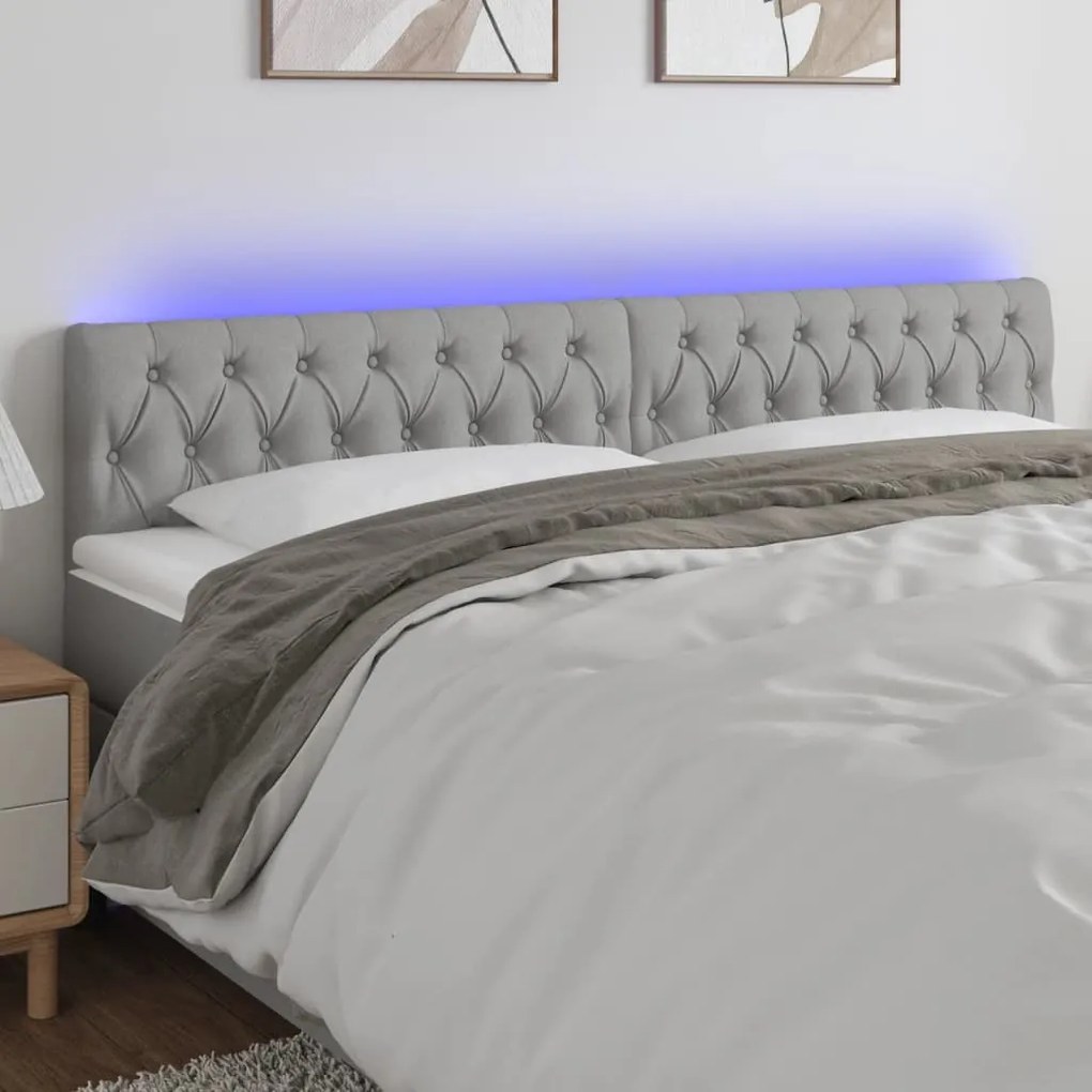 Cabeceira de cama c/luzes LED tecido 180x7x78/88 cm cinza-claro