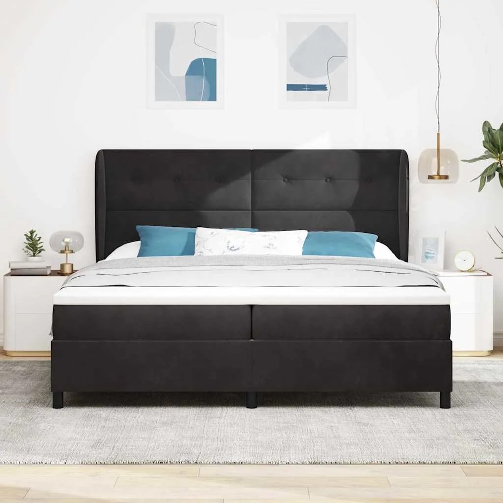 Cama Box com Colchão Preto 200 x 200 cm em Veludo
