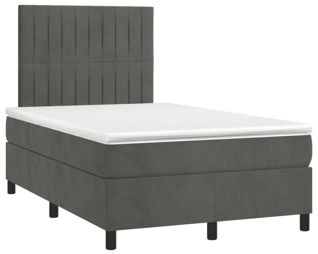 Cama box spring colchão LED 120x190cm couro artif. cinza-escuro