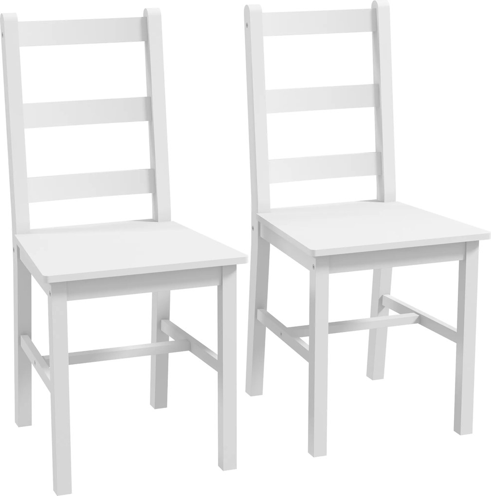 HOMCOM Conjunto de 2 Cadeiras de Jantar em Pinho Maciço Branco Encosto em Ripas 41,5x46x90 cm Branco | Aosom Portugal