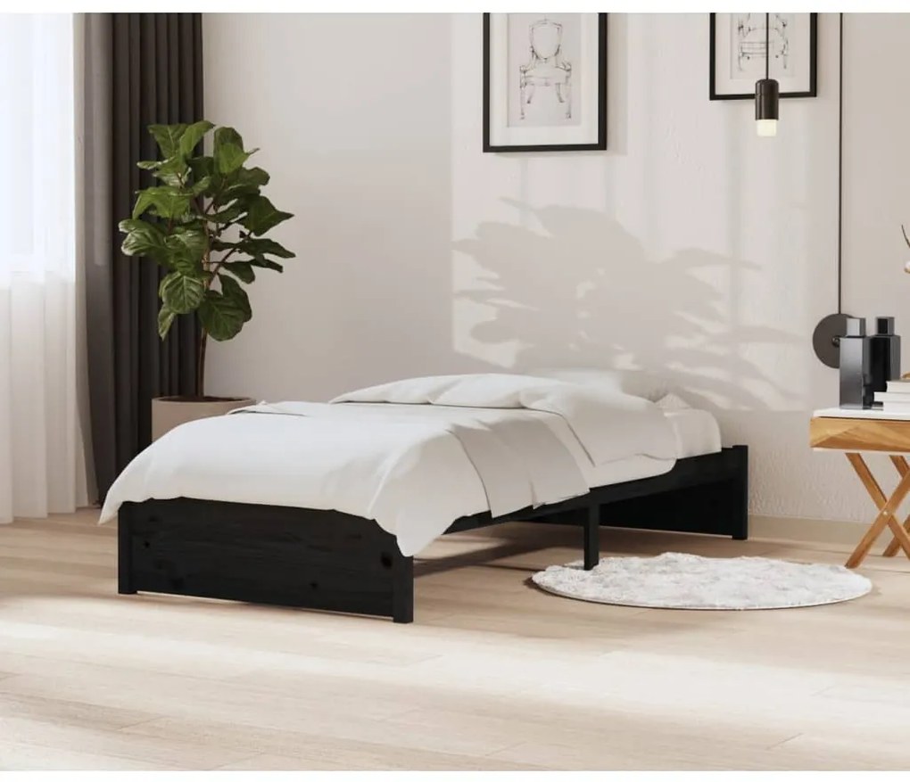 vidaXL Estrutura de cama 90x200 cm madeira maciça preto