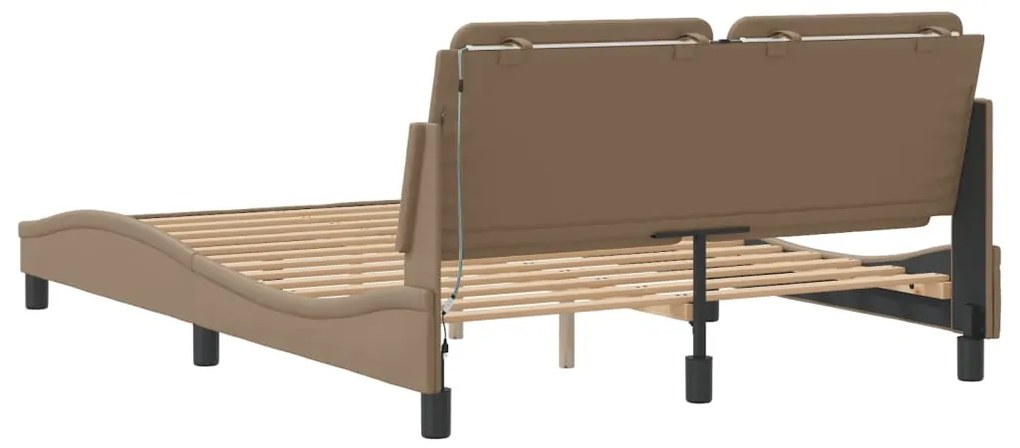 Estrutura cama c/ luzes LED 140x190 cm couro artif. cappuccino