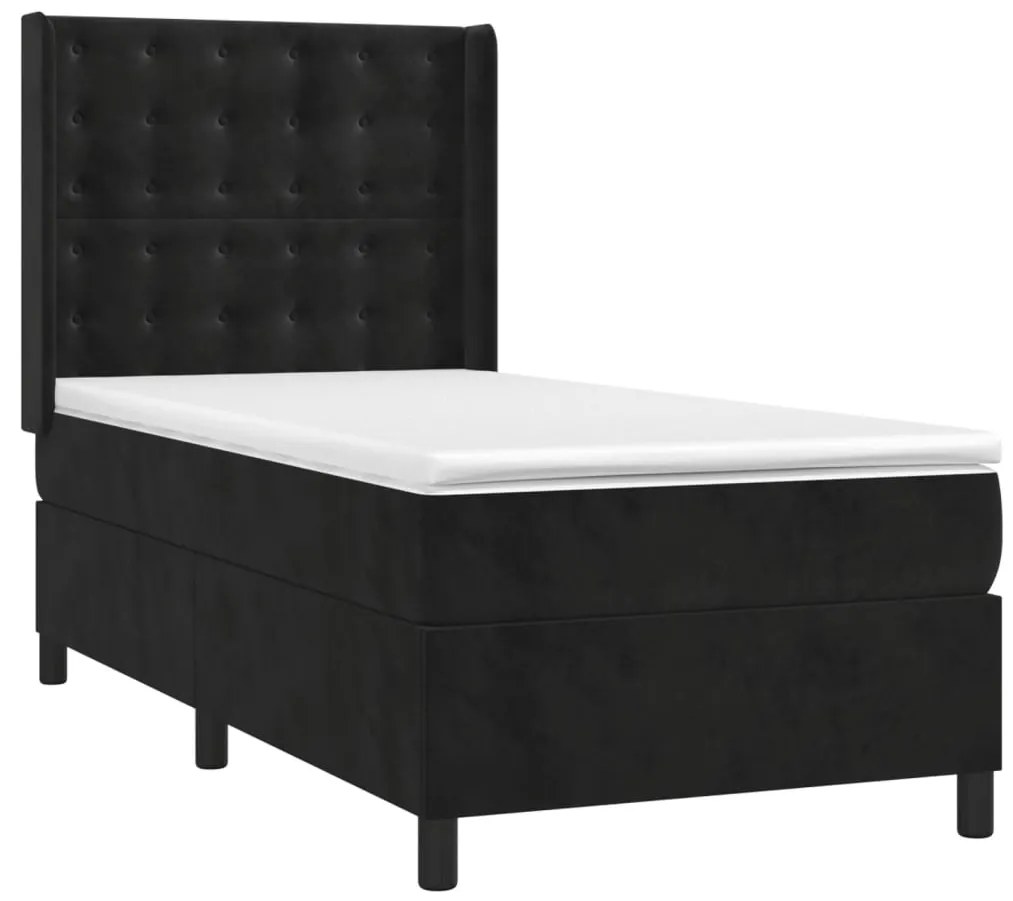 Cama box spring c/ colchão/LED 80x200 cm veludo preto