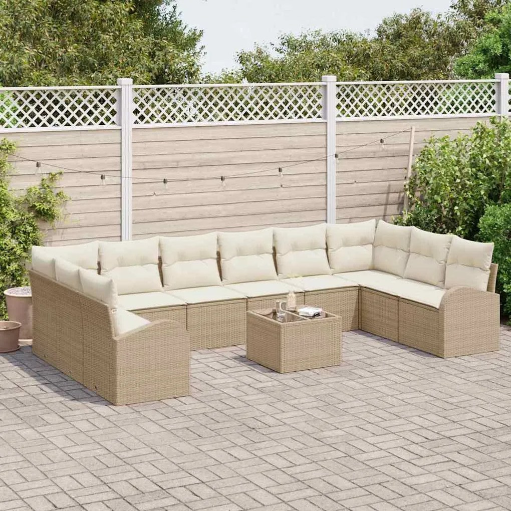 Conjunto de Sofá de Jardim com 11 Peças e Almofadas em Rattan Poly Beg