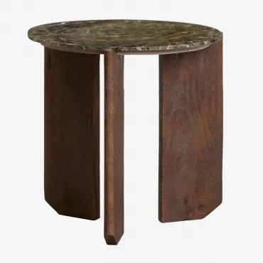 Mesa Auxiliar Redonda Ø50 Cm Em Pedra Natural E Madeira De Manga Lavinia Madeira De Cabo Escuro & Mármore Verde Forest - Sklum