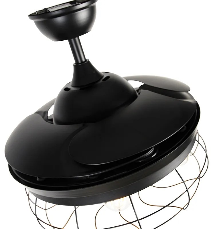 Ventilador de teto preto com comando remoto 5 luzes - Gaiola Industrial