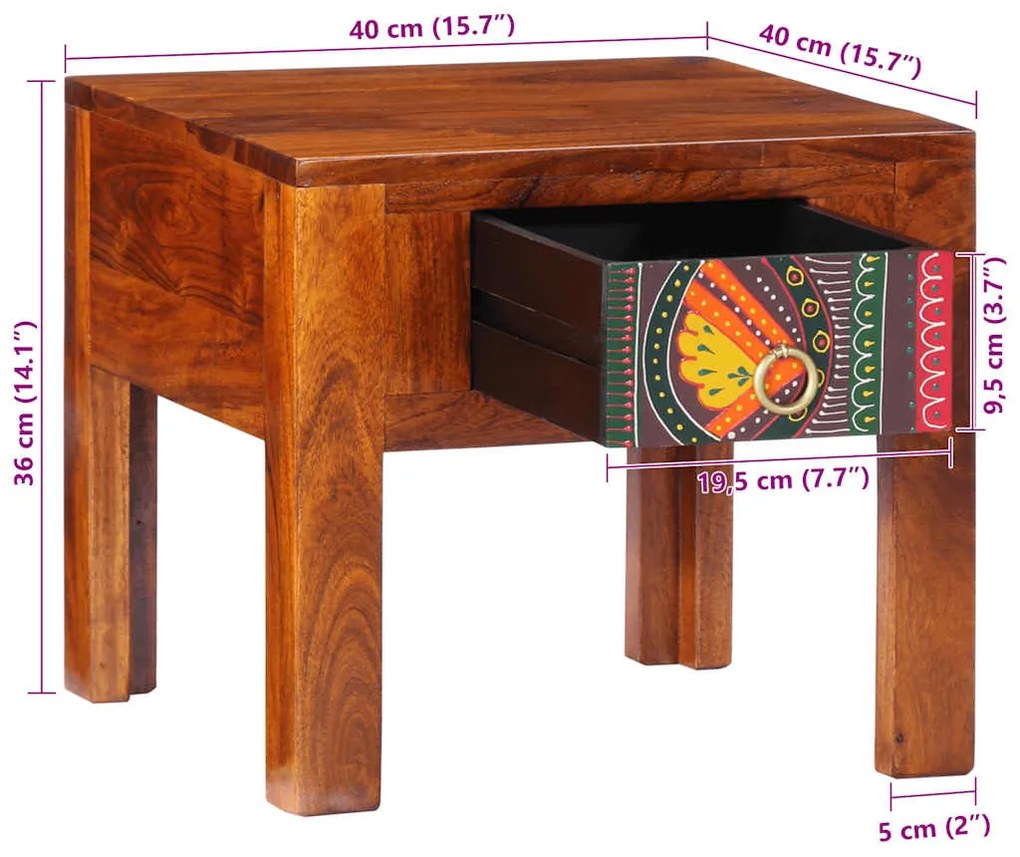 Mesa de cabeceira 40x40x36 cm madeira de acácia maciça