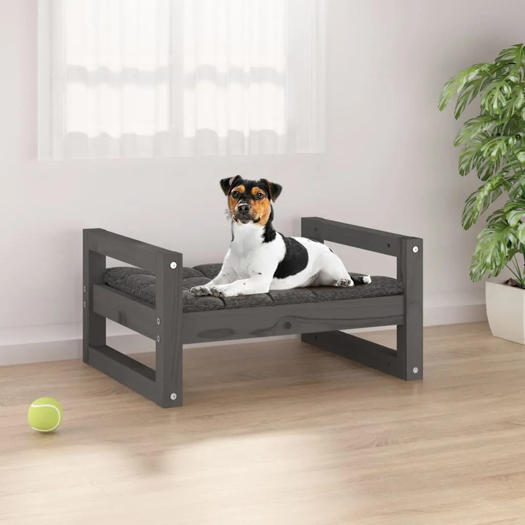 vidaXL Cama para cães 55,5x45,5x28 cm madeira de pinho maciça cinzento