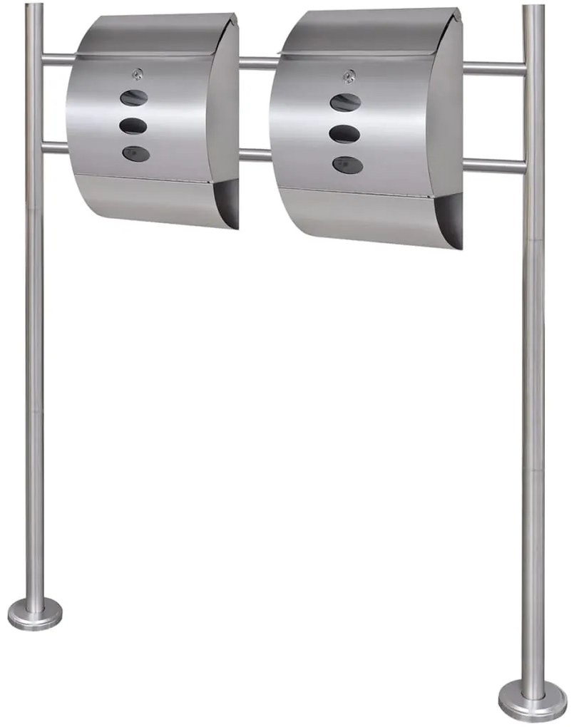 Caixa de correio, dupla, num suporte em aço inoxidável