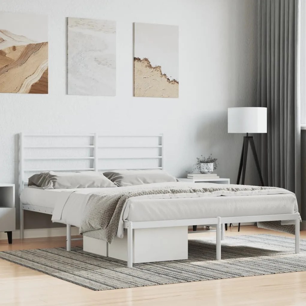 Estrutura de cama com cabeceira 140x190 cm metal branco