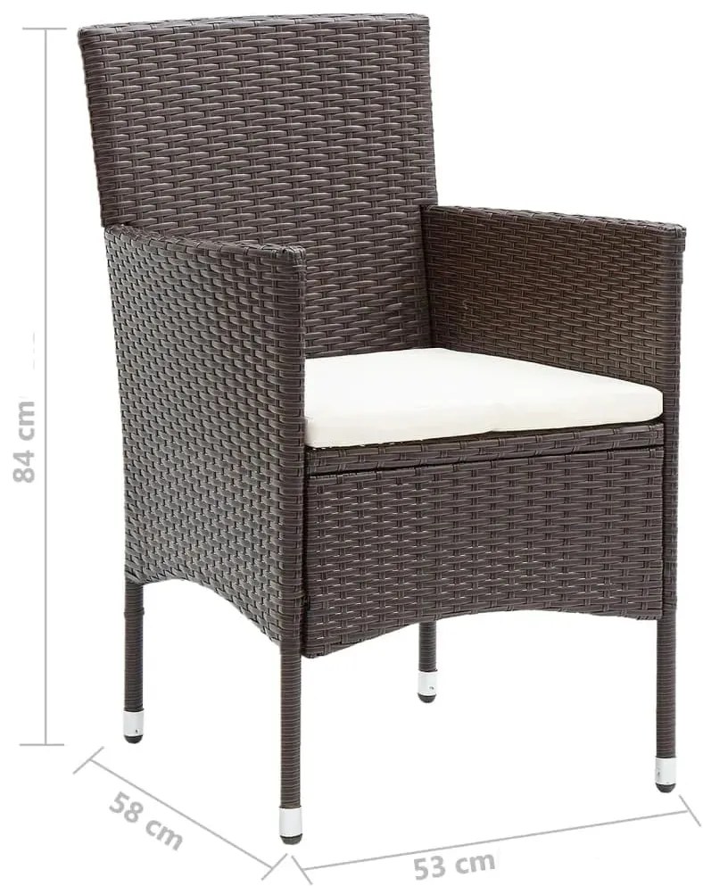 5 pcs conjunto jantar p/ jardim c/ almofadões vime PE castanho