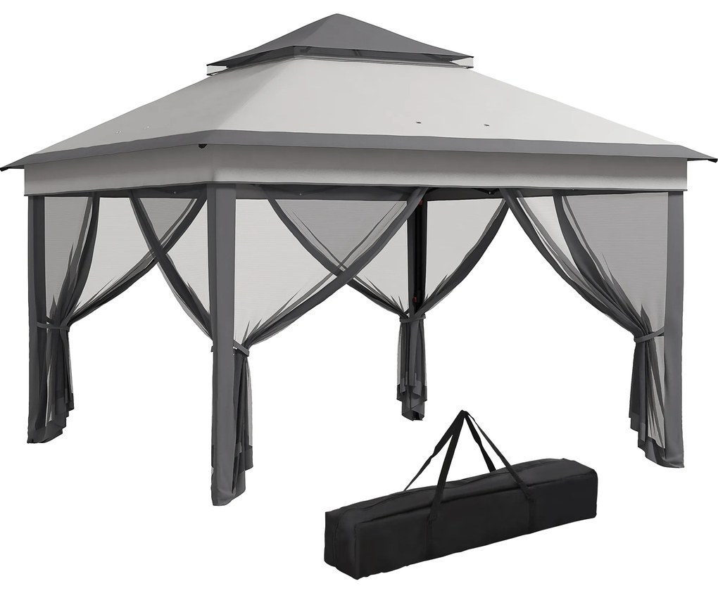 Outsunny Tenda Dobrável 3,26x3,26x2,72 m com Altura Ajustável 4 Painéis de Malha Proteção UV30+ e Bolsa de Transporte Cinza