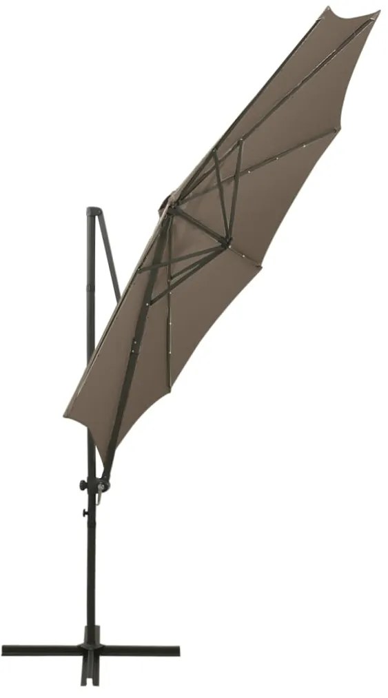 Guarda-sol jardim c/ poste e luzes LED 300 cm cinza-acastanhado