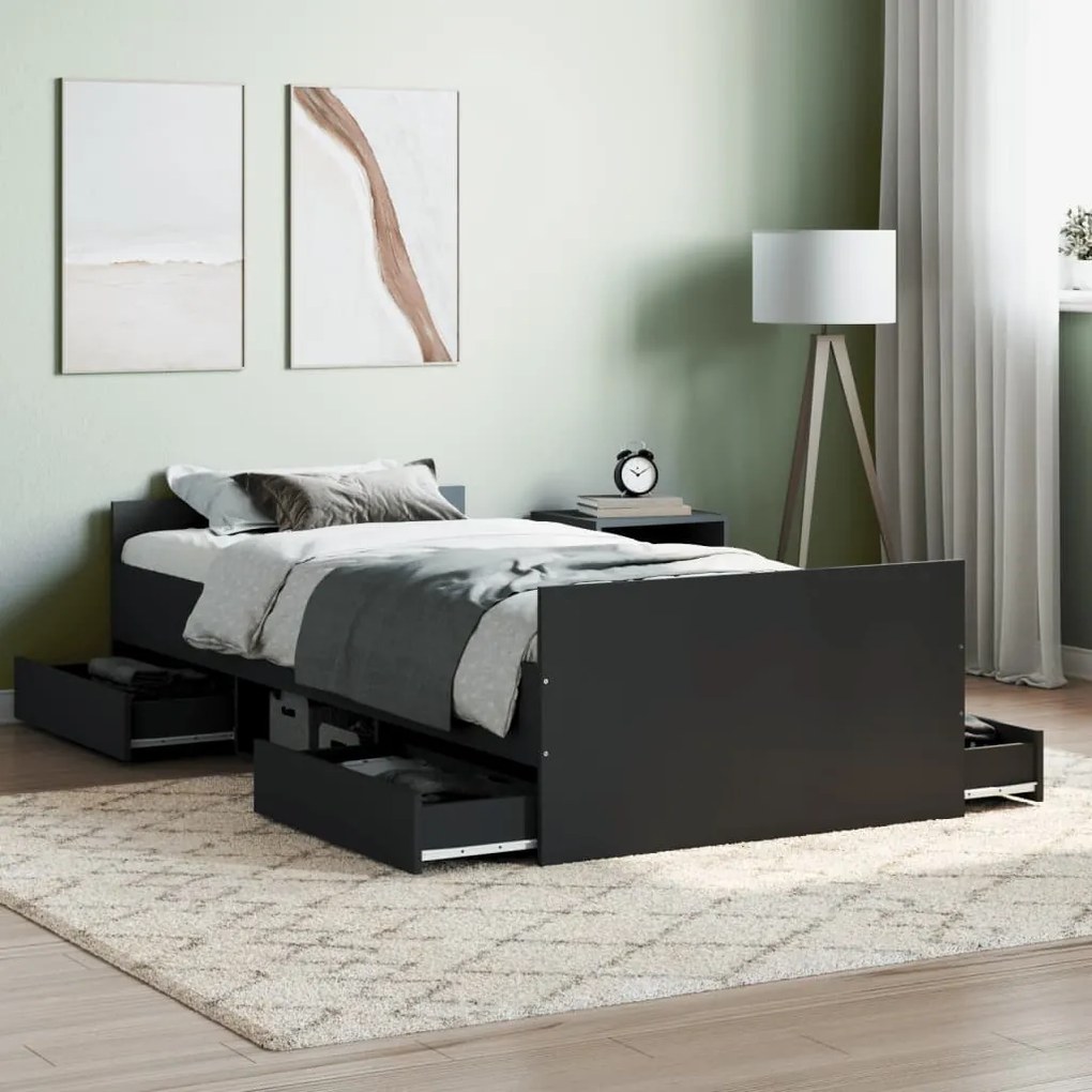 vidaXL Estrutura de cama c/ painéis cabeceira e pés 90x200 cm preto