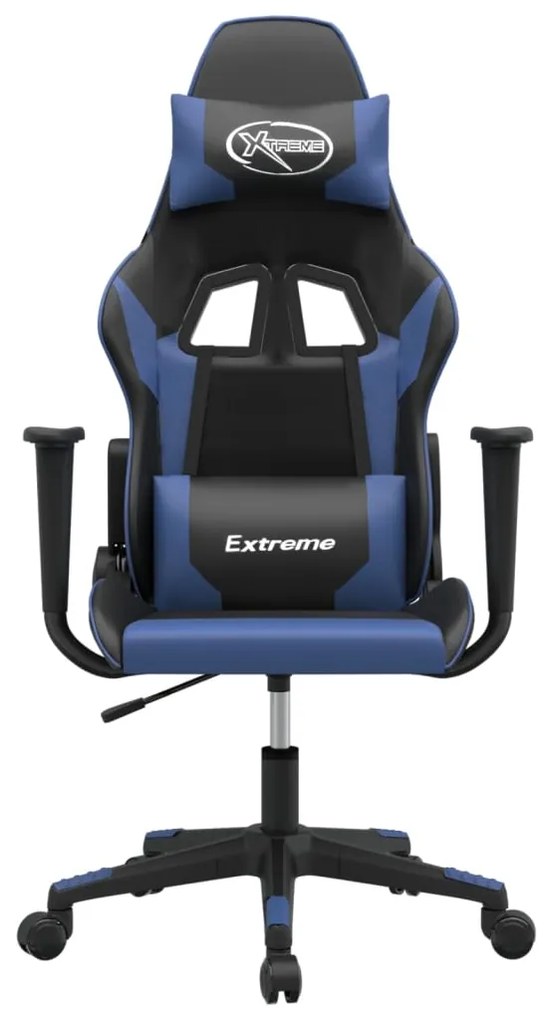 Cadeira gaming de massagens couro artificial preto e azul