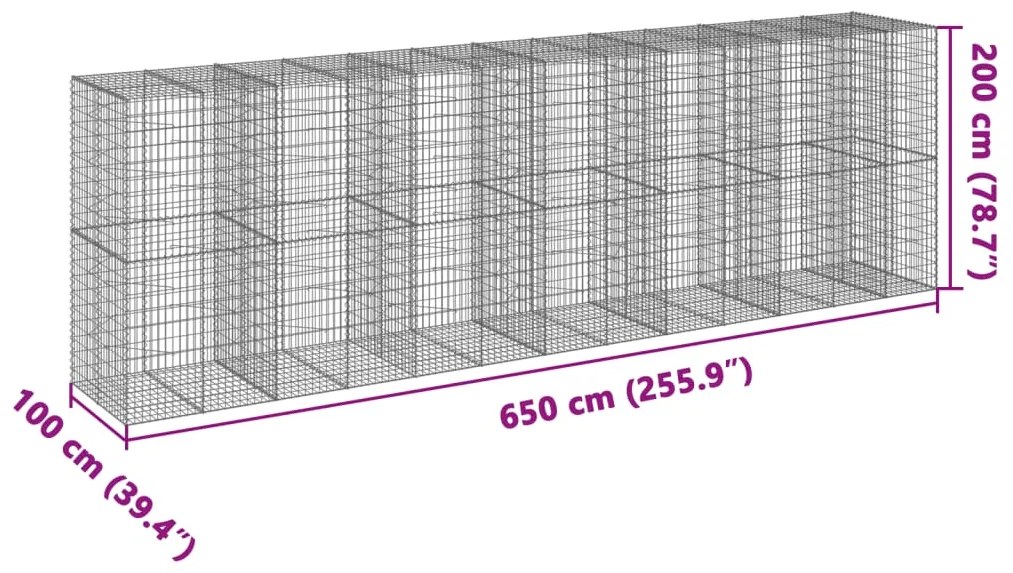 Cesto gabião com cobertura 650x100x200 cm ferro galvanizado