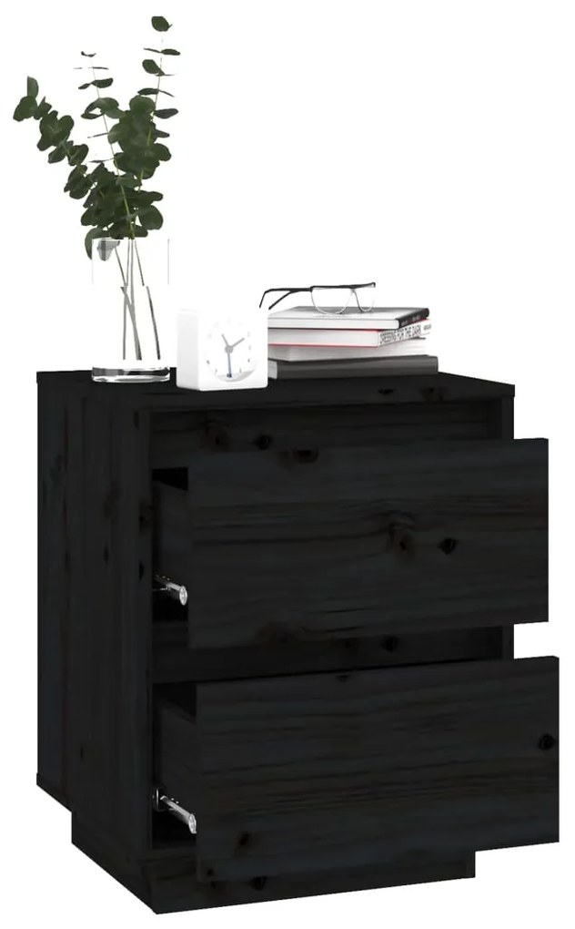 Mesas de cabeceira 2 pcs 40x35x50 cm pinho maciço preto