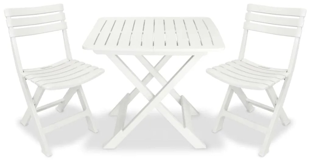 vidaXL Conjunto bistrô para jardim 3 pcs plástico branco