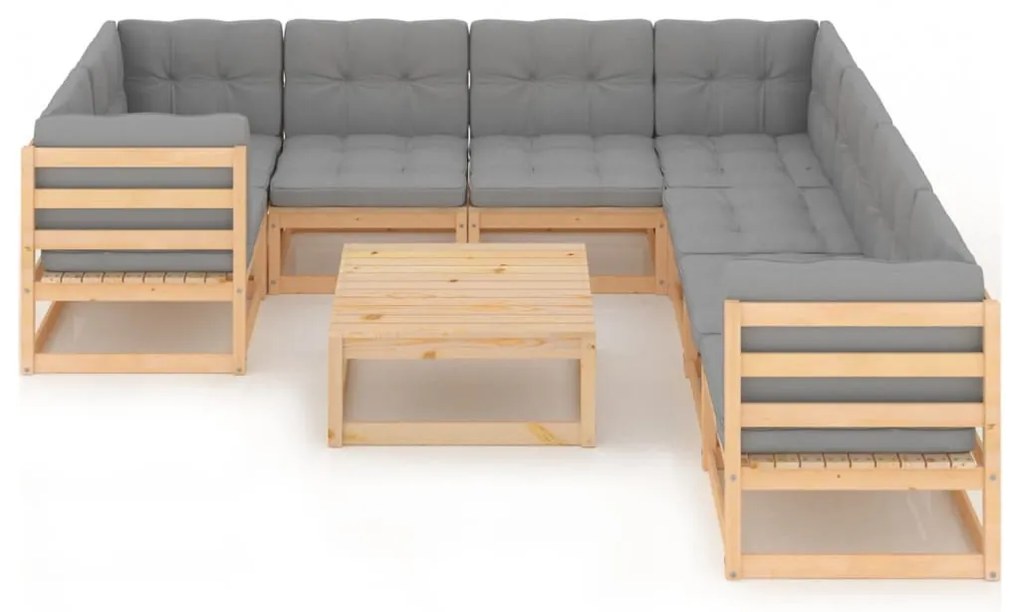 9 pcs conjunto lounge de jardim c/ almofadões pinho maciço