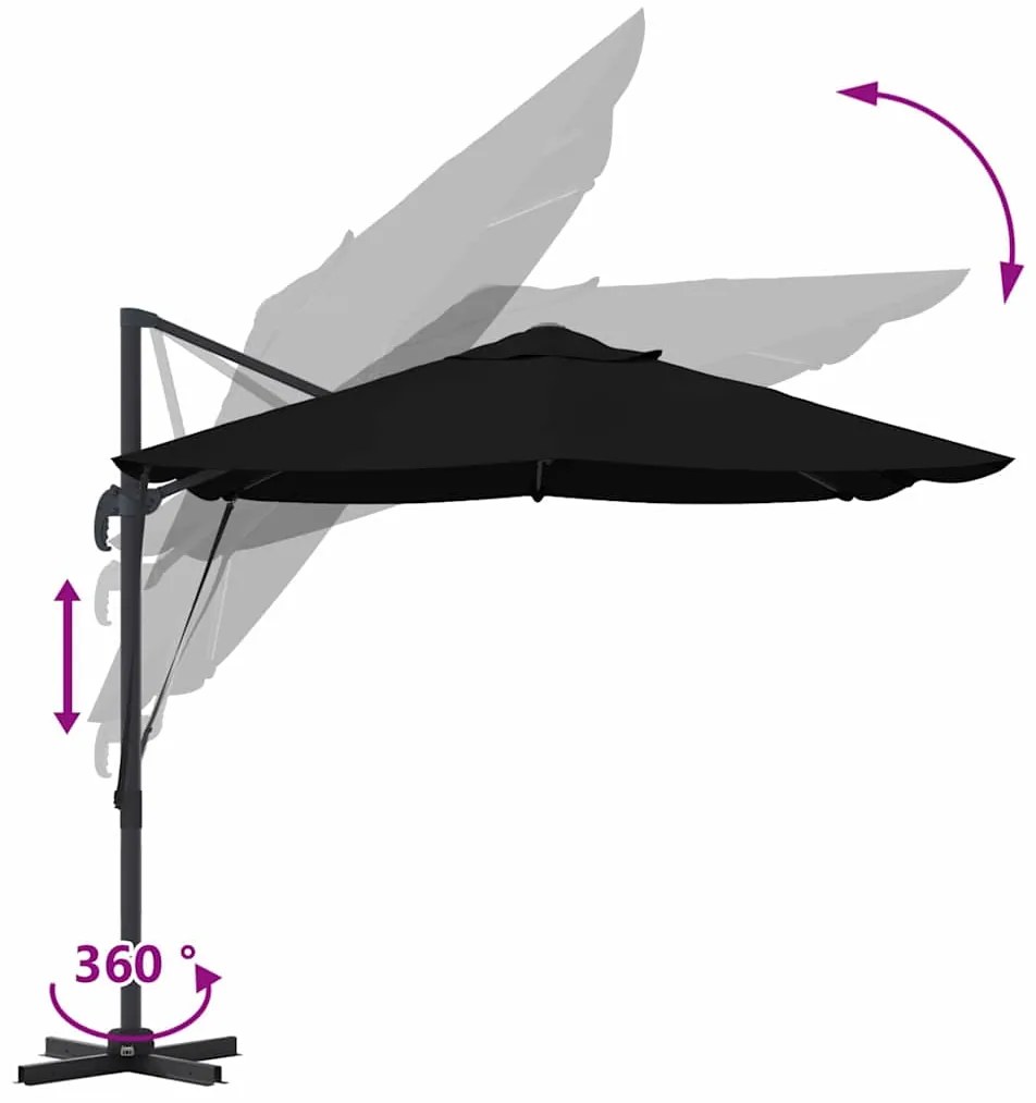 Guarda-Sol Cantilever Roma Preto 352x251x260 cm em Alumínio