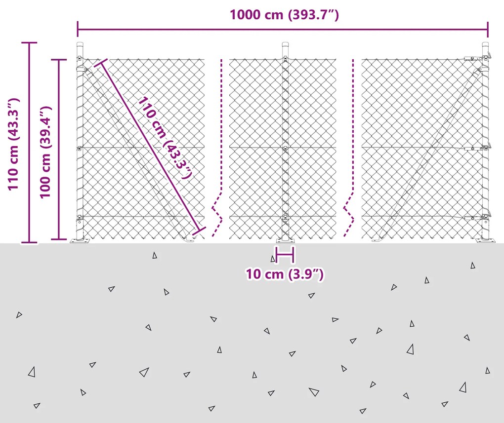 Cerca de Cadeia com 7 Postes Flangeados 1x10 m Aço Galvanizado