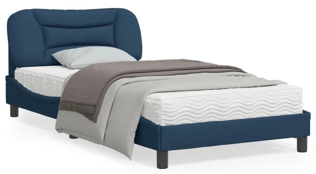 vidaXL Estrutura de cama com LED sem colchão 100x200 cm tecido azul