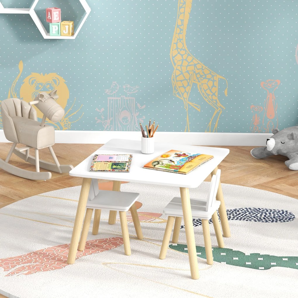 AIYAPLAY Conjunto de Mesa Infantil e 2 Cadeiras Mesa Infantil com Cost