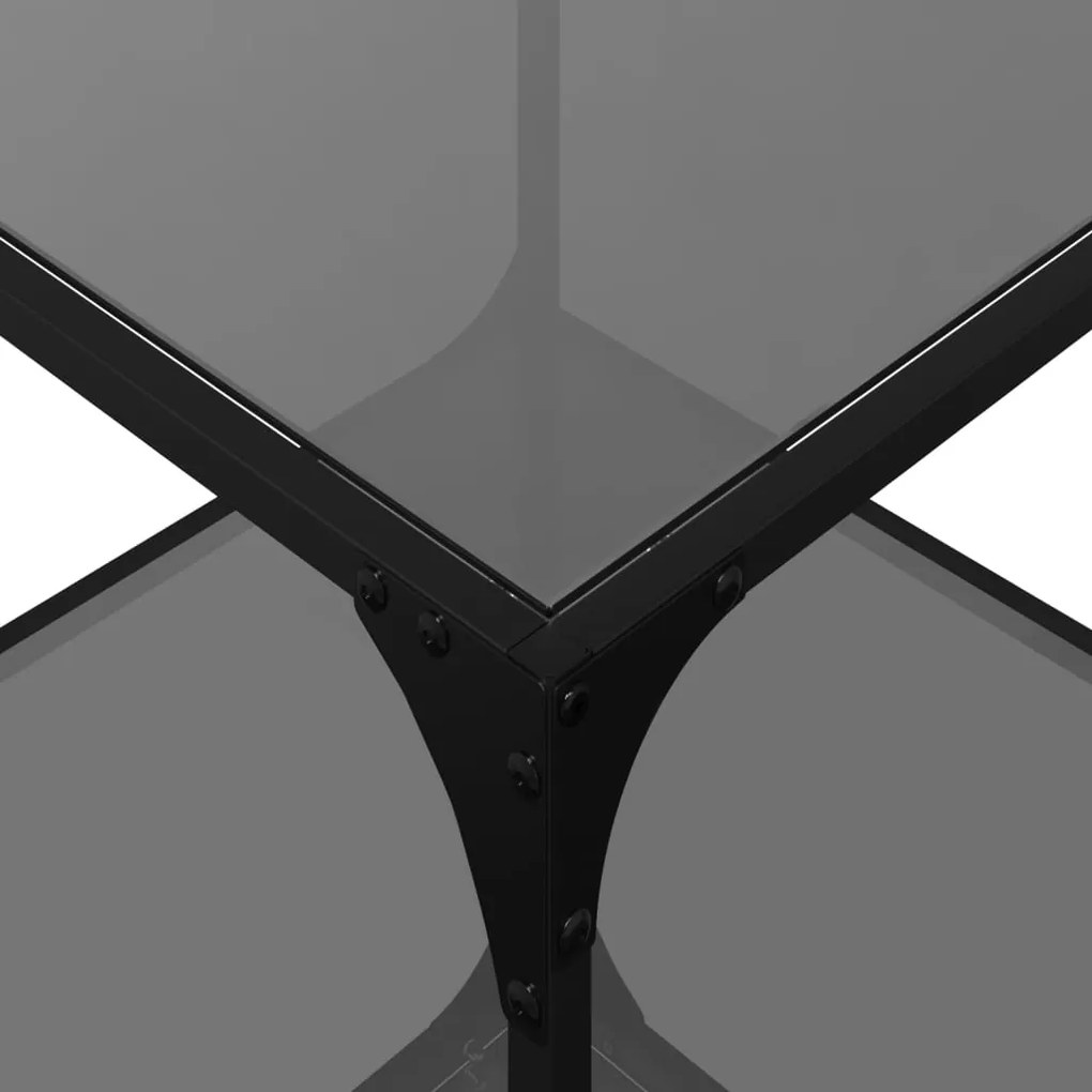 Mesa de centro com topo em vidro preto 50x50x40 cm aço