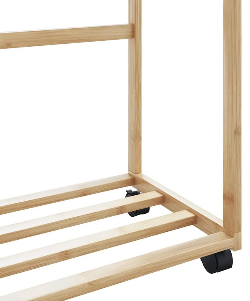 Cabide com prateleiras e rodas 90x35x155 cm bambu