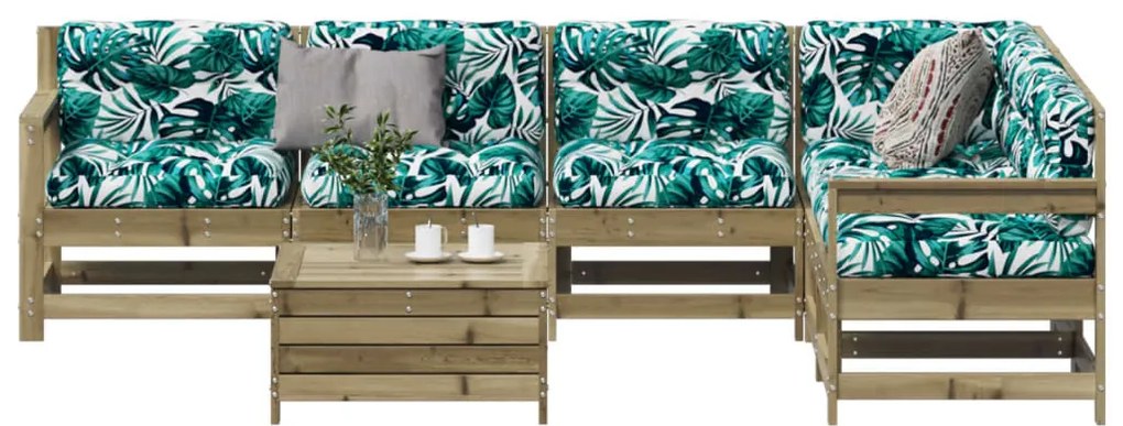7 pcs conjunto lounge de jardim c/ almofadões pinho impregnado