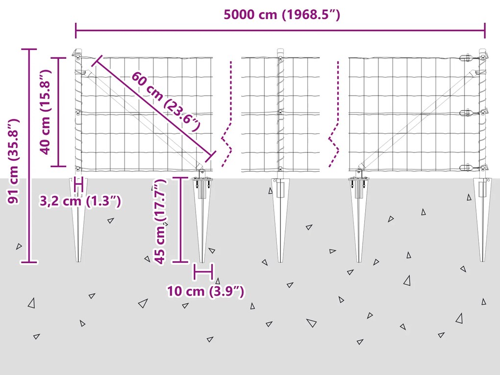 Cerca Euro com 13 Postes de Espeto 0,4x50 m Aço Galvanizado Verde