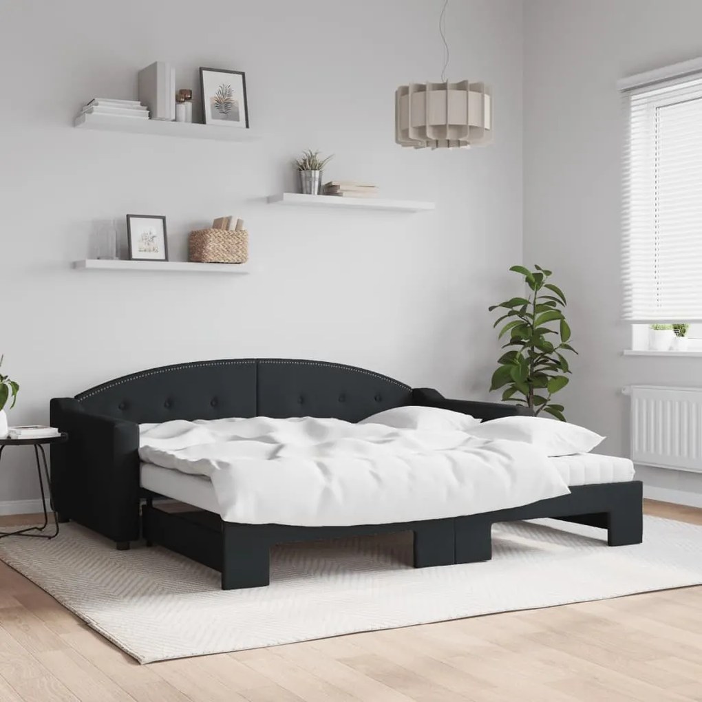 vidaXL Sofá-cama com gavetão e colchões 90x190 cm tecido preto
